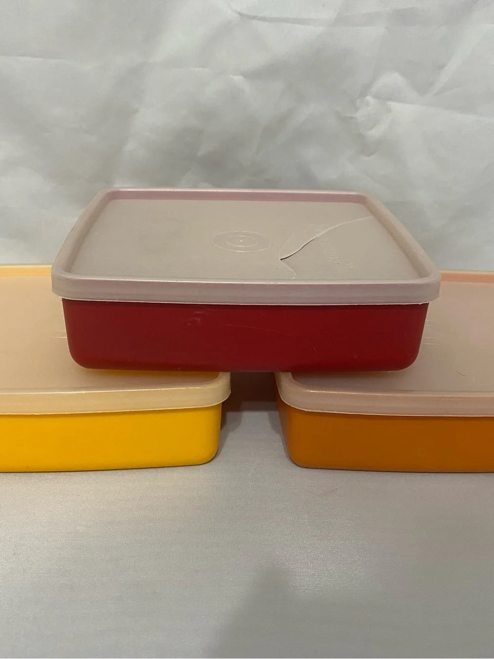 Tupperware Red, Orange, Yellow Stackable Food Containers.